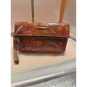 Patricia Nash Cauchy Floral Leather Foldover Clutch Wristlet Tan Multi NWOT